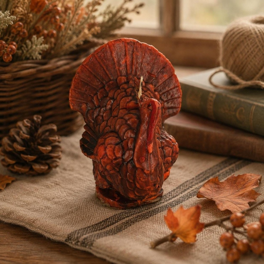 1960s Vintage Turkey Figural Candle Thanksgiving Decor Retro Fall Kitsch